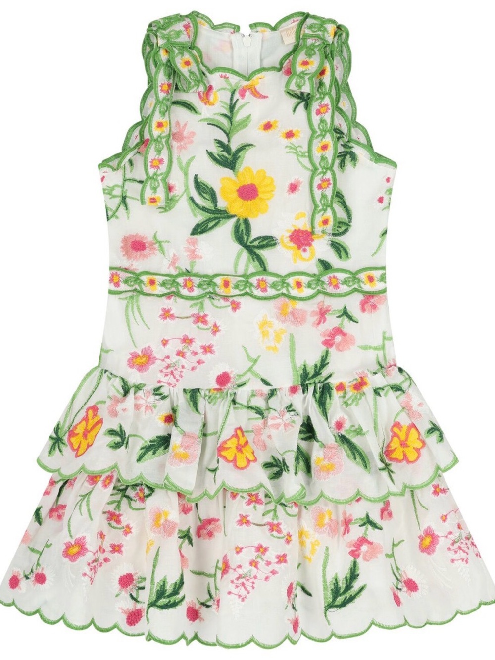 Marlo Kids Girls White & Green Embroidered Floral Dress NWT